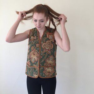 Haldrone Vtg French Cotton Green Gold Vest One Siz